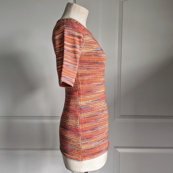 Vertigo Top Space Dye Multicolor Knit Elbow Length Sleeve Round Neck S NWT - Picture 5 of 12